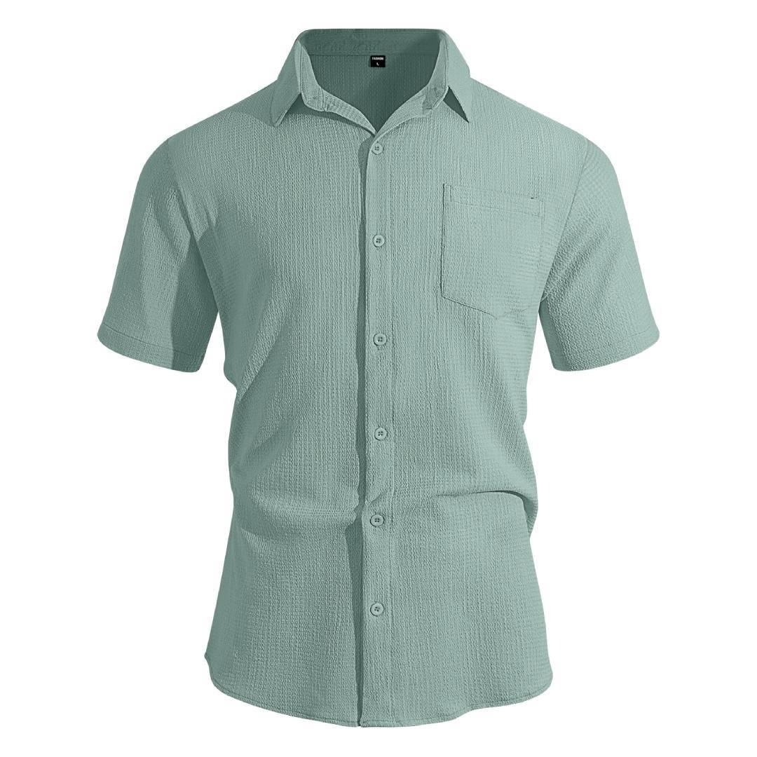 Cross-border European And American Men's Clothing Summer Solid Color Turn-down Collar Short-sleeve Large Size_voghion.com