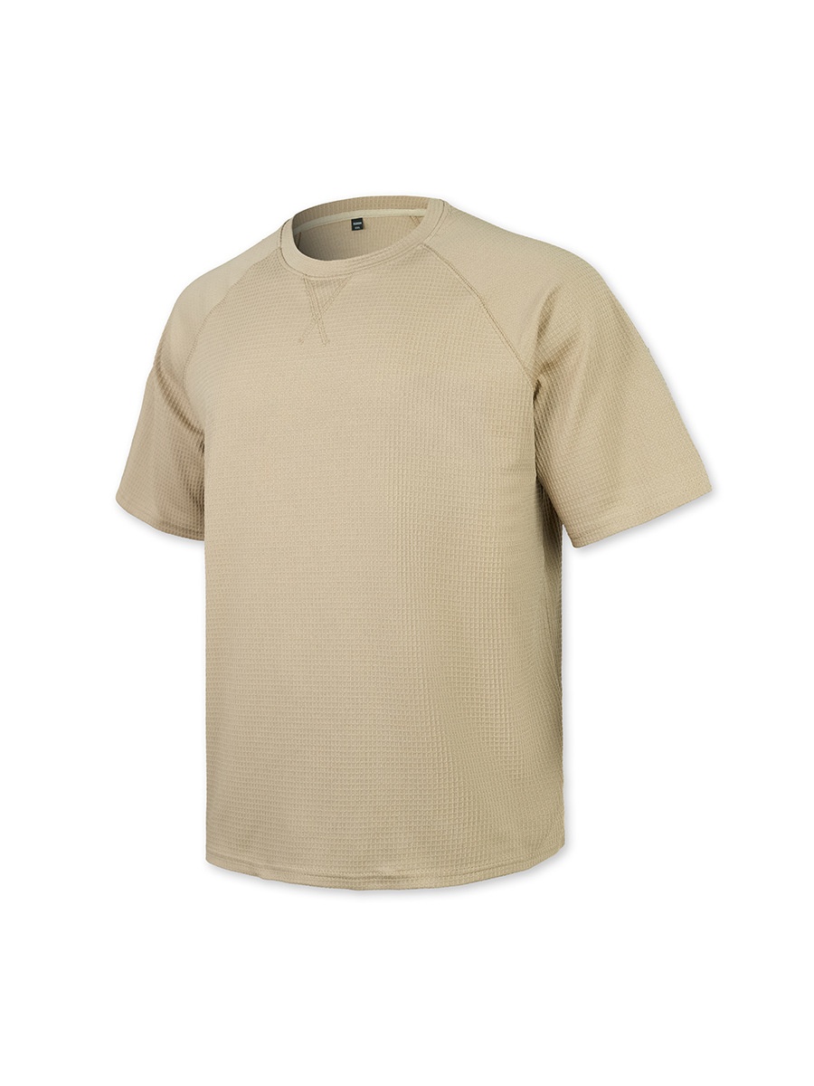 Men's Waffle Knit T-shirt Embroidered Raglan Round Neck Top_voghion.com