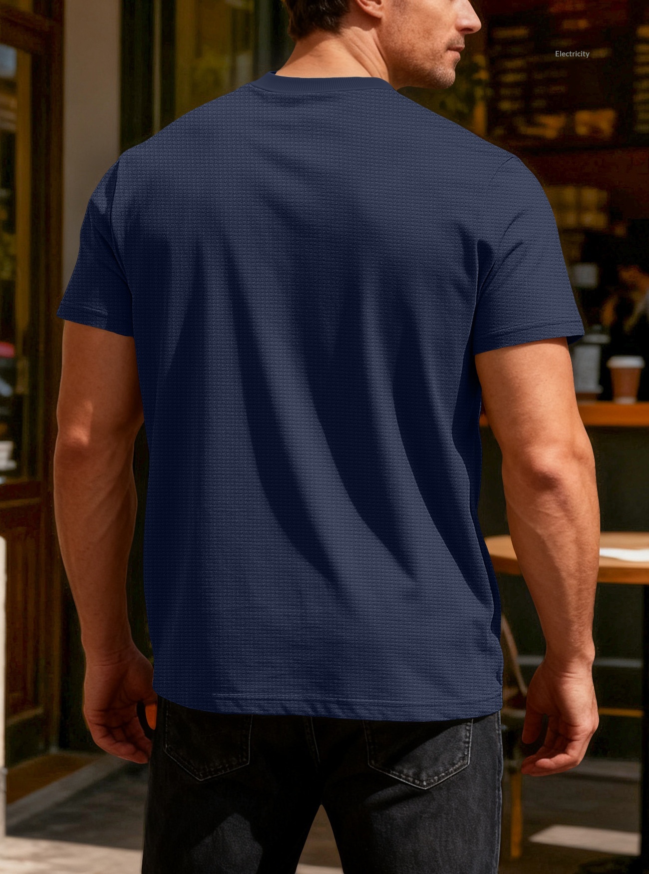 Herren Waffelstrick T-shirt Kurzarm Rundhals Sommer Oberteil_voghion.com