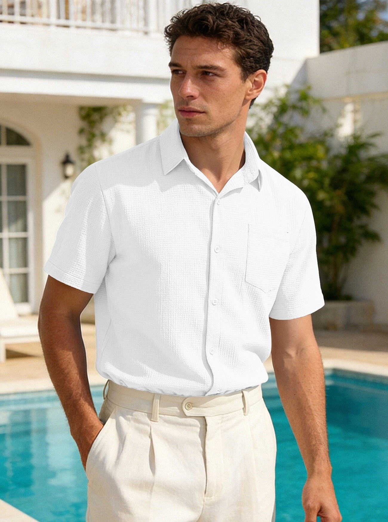 Men's Solid Colour Polo Shirt Smart Casual Short Sleeve Top_voghion.com