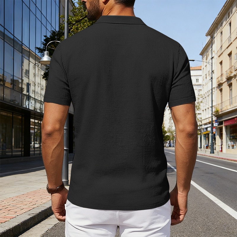 Men's Polo Shirt Solid Colour Breathable Cotton Linen Top_voghion.com
