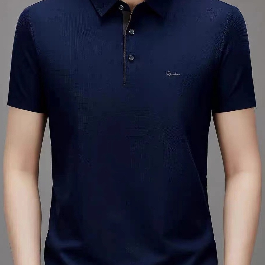 Men's Solid Colour Ice Silk Polo Shirt Casual Summer Lapel Top_voghion.com