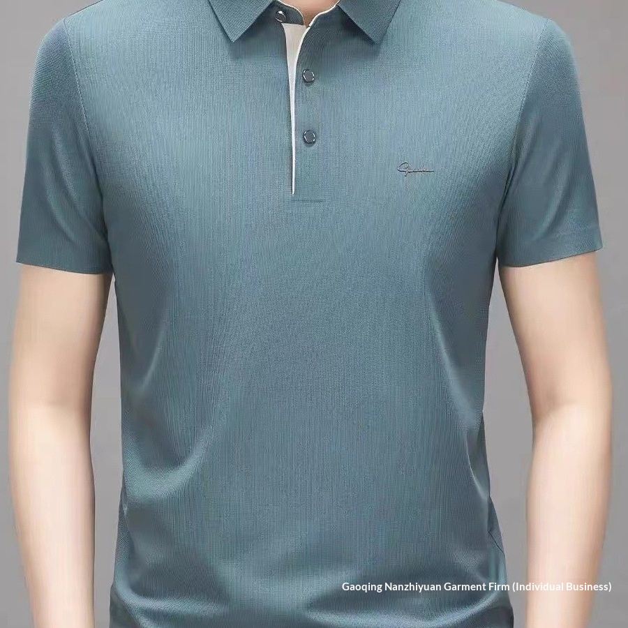 Men's Solid Colour Ice Silk Polo Shirt Casual Summer Lapel Top_voghion.com