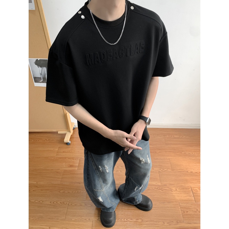 Men's White Printed T-shirt With Rivet Design For Summer Style_voghion.com