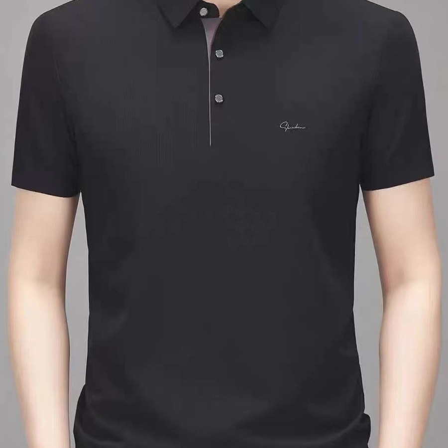 Men's Solid Colour Ice Silk Polo Shirt Casual Summer Lapel Top_voghion.com