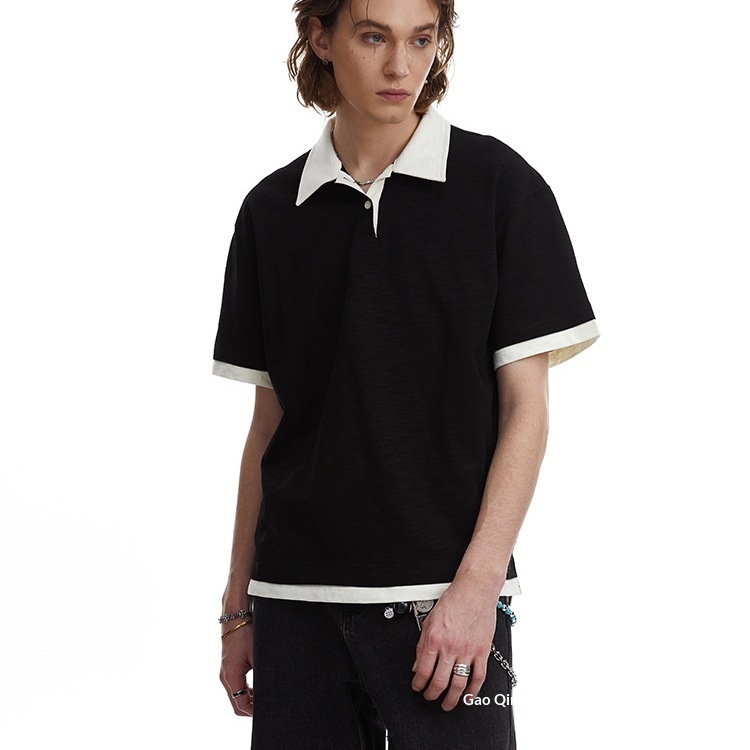 Polo uomo americano con blocco colore a maniche corte estivo_voghion.com