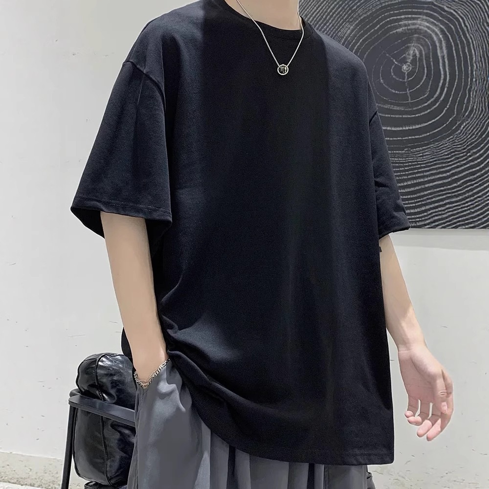 Heavyweight Cotton T-shirt For Men Loose Fit Solid Colour Tee_voghion.com