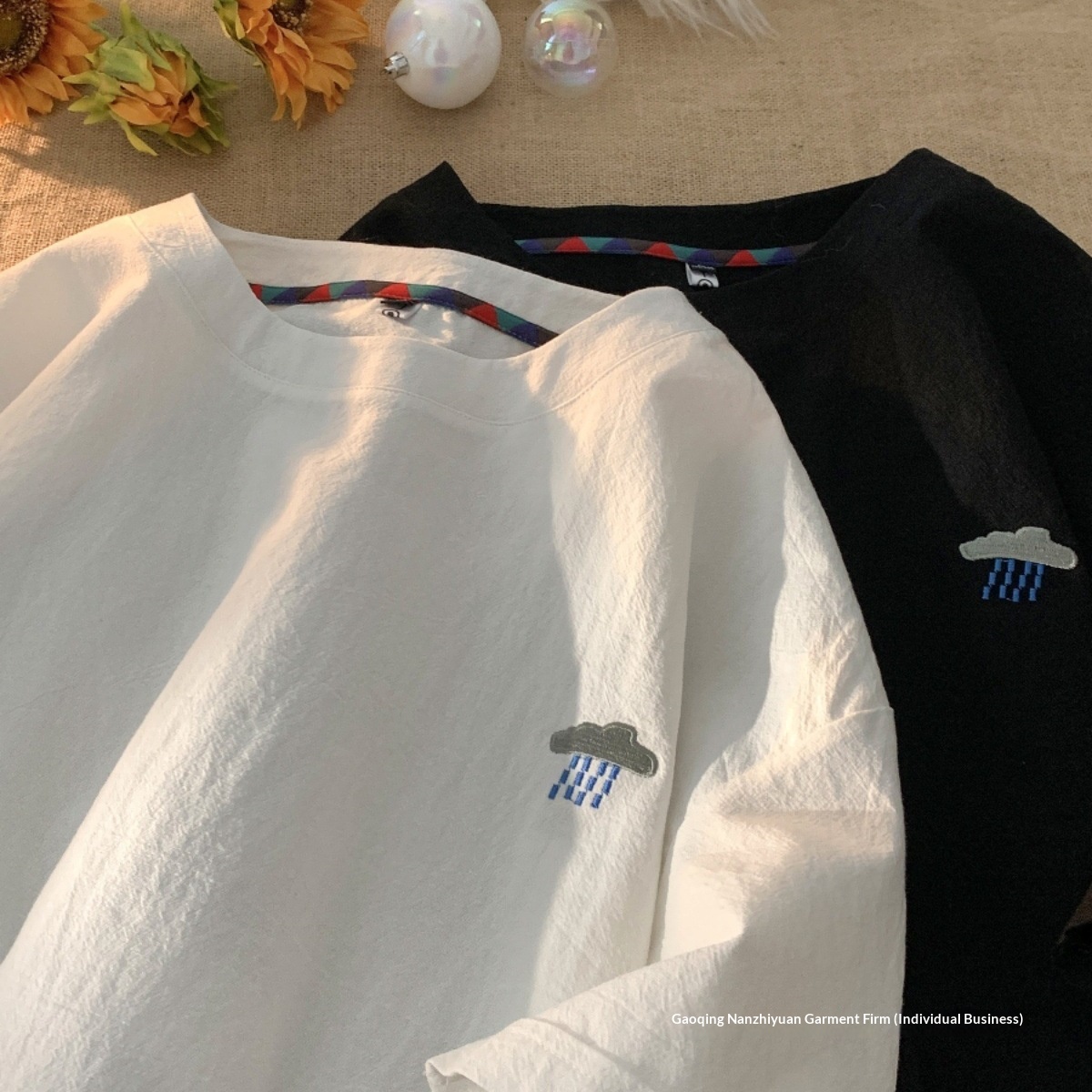 Camiseta de hombre bordada de algodón y lino oversized_voghion.com