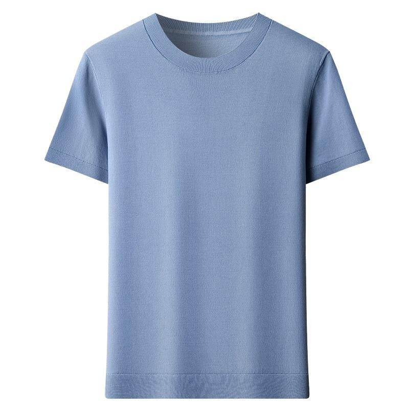 Herren T-shirt Aus Eisseide Kurzarm Rundhals Sommer Strickshirt_voghion.com