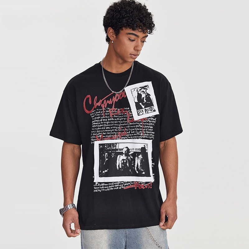T-shirt uomo stile american retro con patch stampa oversize_voghion.com