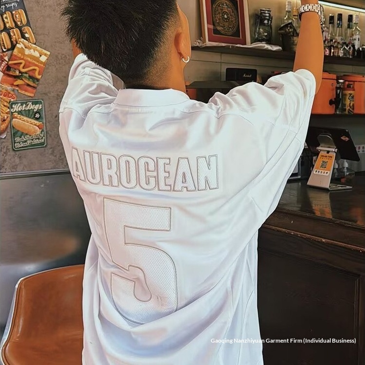 Summer Letter Embroidery Number 5 Jersey Short Sleeve T-Shirt For Men, Trendy Loose Fit, Glossy Fabric, Thin Quick-Dry_voghion.com
