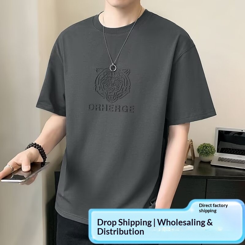 Hong Kong Style Solid Color Simple Short-sleeve T-shirt For Men, Summer Loose Fit Men's Fashion Round Neck Tee,_voghion.com