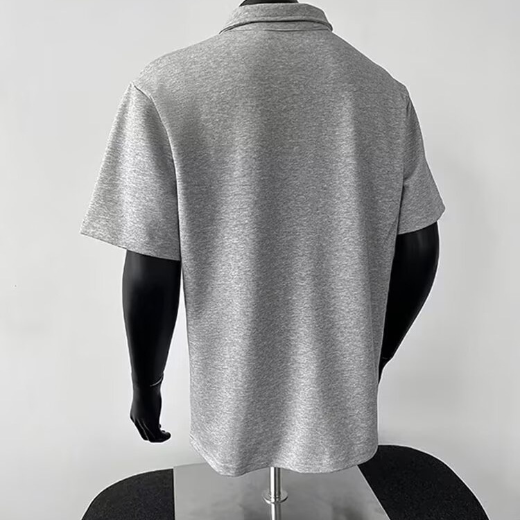 Unisex pikétröja i amerikansk stil med kort ärm och patchwork_voghion.com