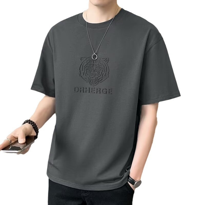 Men's Solid Colour T-shirt Round Neck Loose Fit Summer Casual_voghion.com