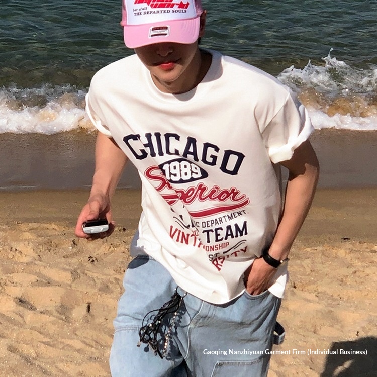 MYQ Letter Print Short T-Shirt For Men, Summer Loose Fit Round Neck Half Sleeve Top, Korean Style Trendy Outfit_voghion.com