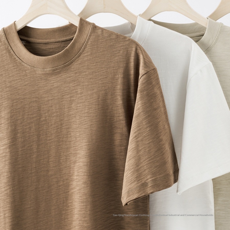Hui Ben Men's Fashion|Heavyweight Slub Short Sleeve T-Shirt For Men Loose Fit Summer Solid Color American Retro Clean_voghion.com