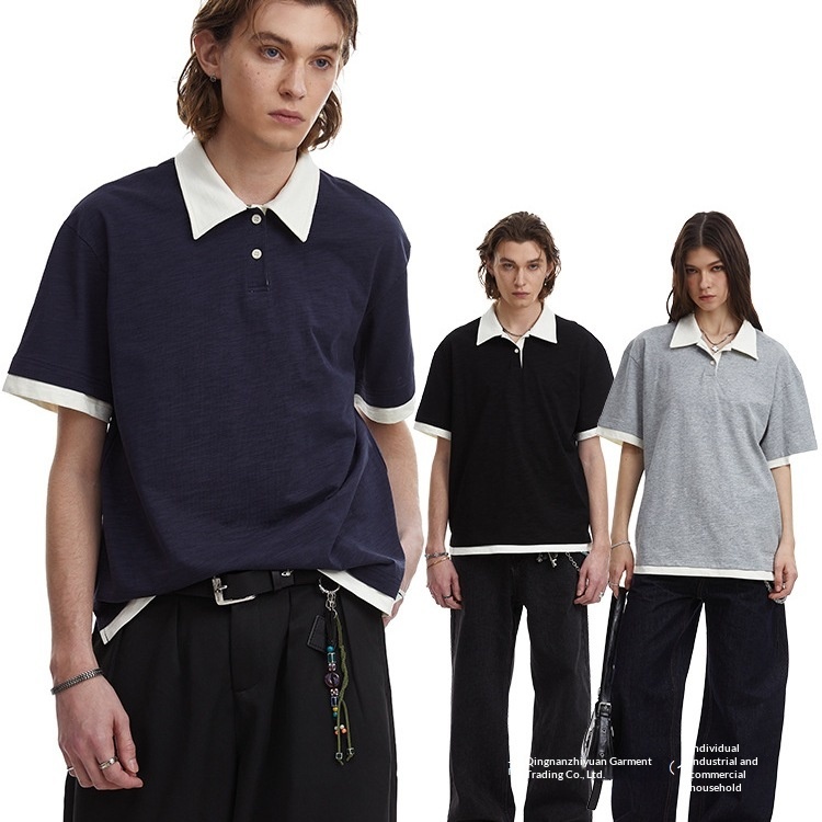 Abbigliamento uomo | T-shirt a maniche corte con colletto polo a blocchi di colore in stile americano per uomo, nuovo design estivo di tendenza,_voghion.com