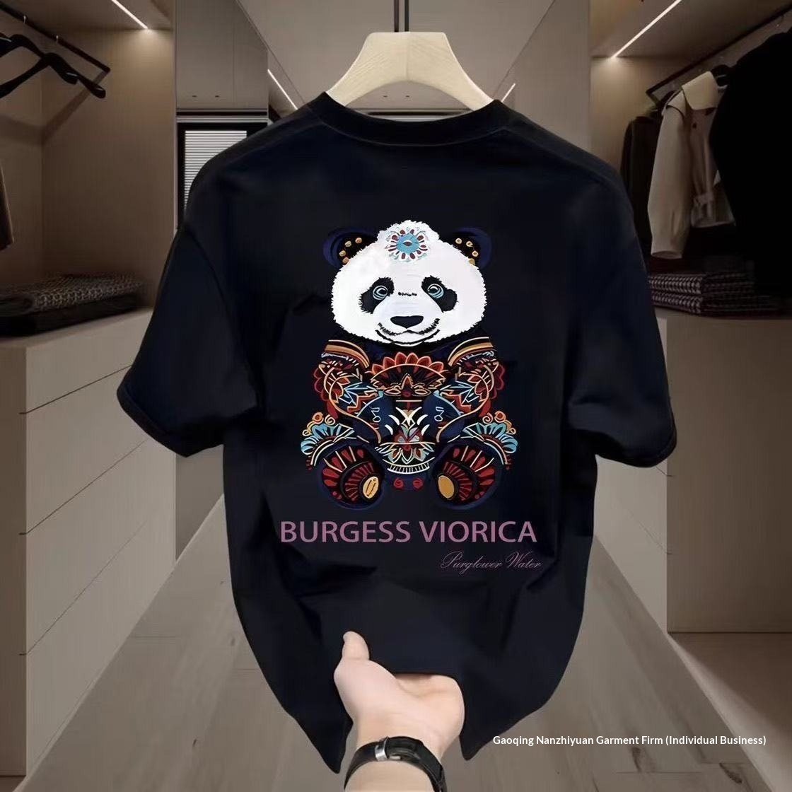 Premium Short-Sleeve Panda T-Shirt 2025 Summer New Light Luxury Trendy Brand Loose Fit Men's Printed Tee_voghion.com