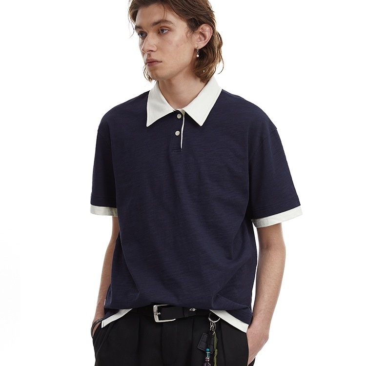 Polo uomo americano con blocco colore a maniche corte estivo_voghion.com