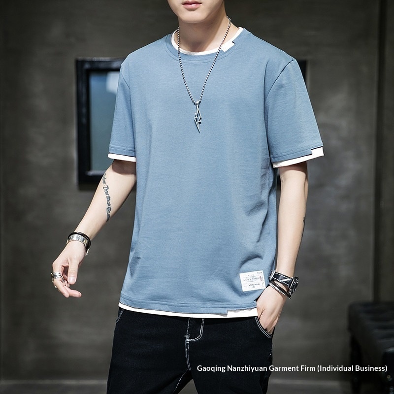 Men's T-shirt Round Neck Solid Colour Trendy Summer Casual Top_voghion.com