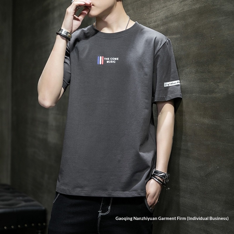 100% Cotton Short Men's T-Shirt Summer 2025 New Trendy Brand Round Neck Five-Point Thin Half Sleeve Tee Top_voghion.com