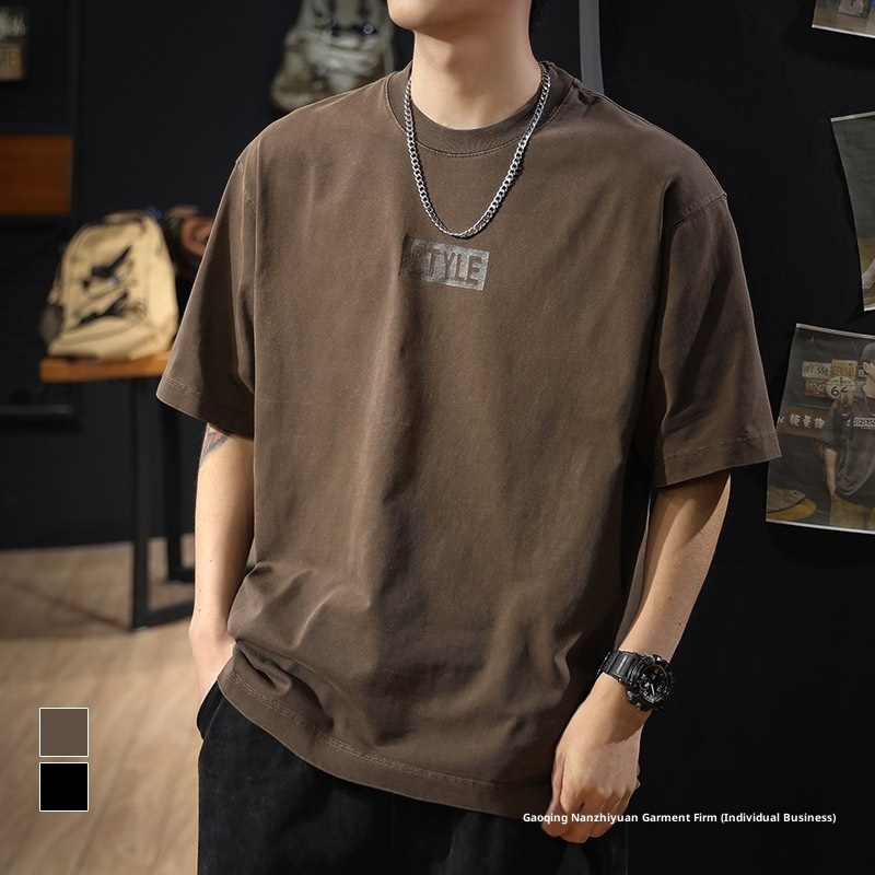 Tung herr t-shirt i ren bomull i amerikansk stil oversize_voghion.com