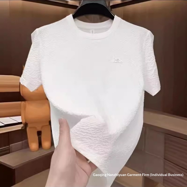 European-style Light Luxury Men's Business Casual Round-neck Solid Color Short-sleeve 2024 Summer Fashion Versatile_voghion.com