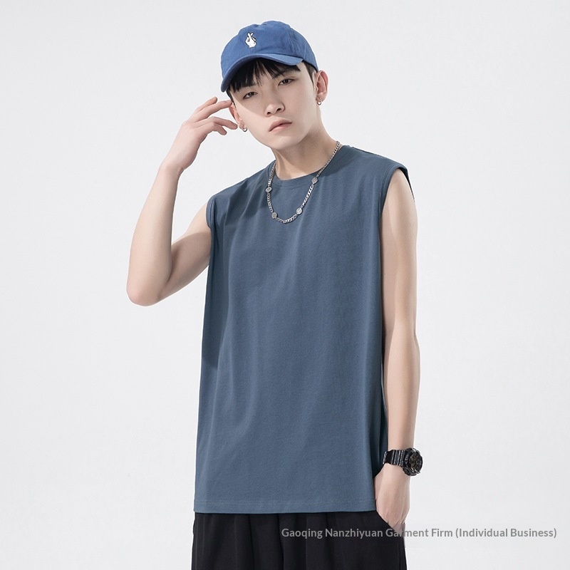 Abbigliamento estivo di tendenza 2025, t-shirt senza maniche pesante da uomo, abbigliamento sportivo a tinta unita, canotta in puro cotone._voghion.com