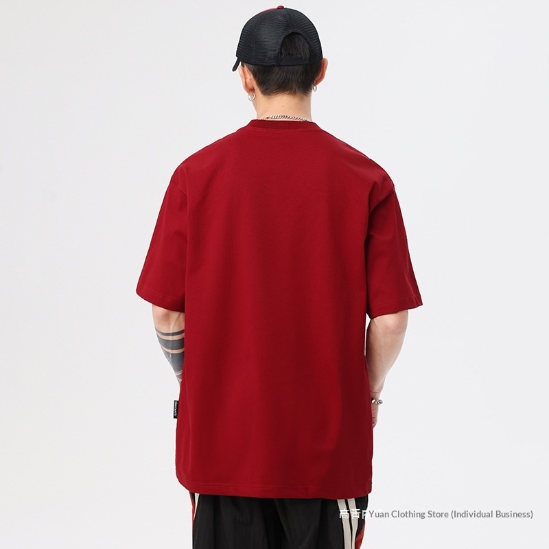 Men's Heavyweight Embroidered T-shirt Loose Fit American Style_voghion.com