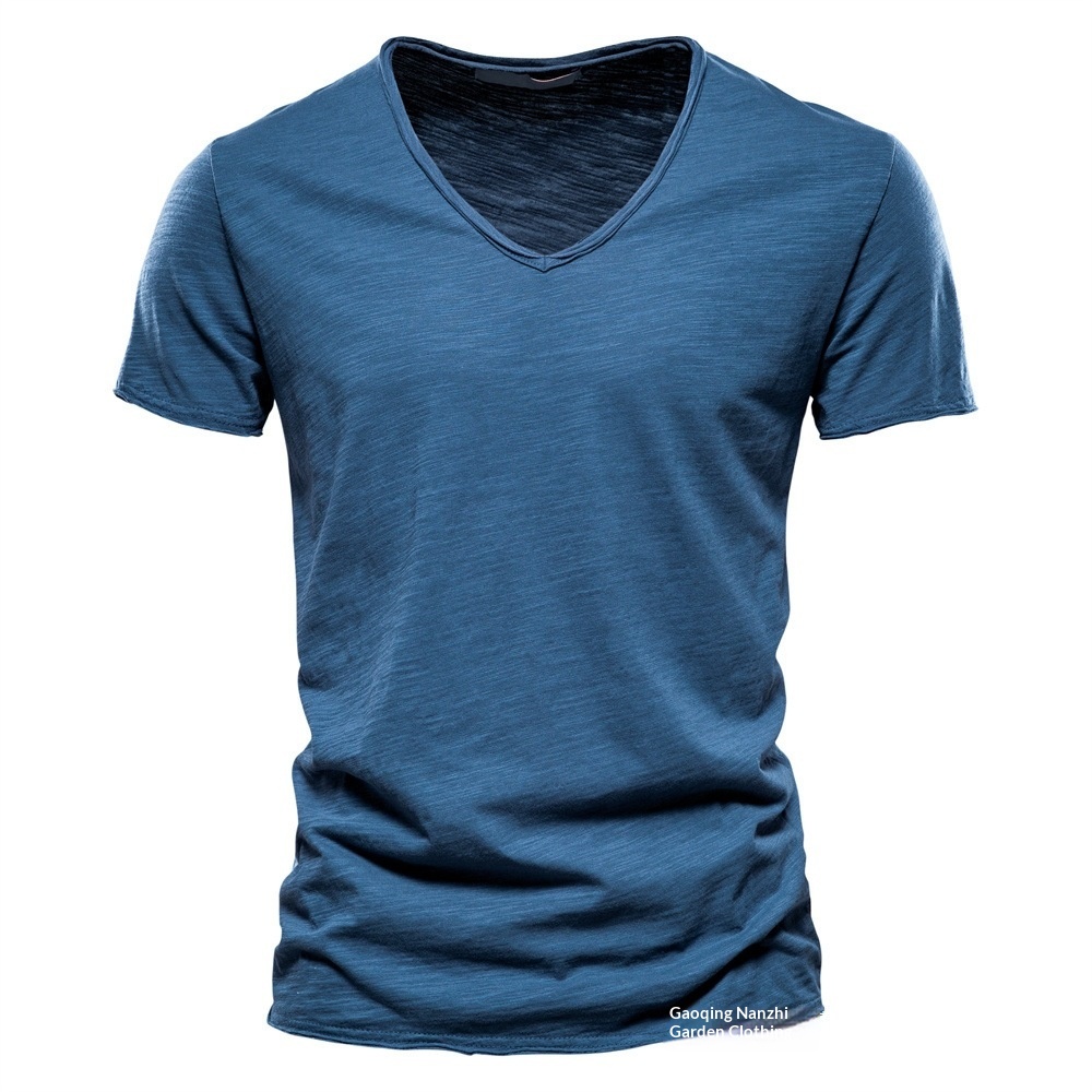 Men's V-neck T-shirt In Bamboo Cotton Solid Colour Casual Style_voghion.com