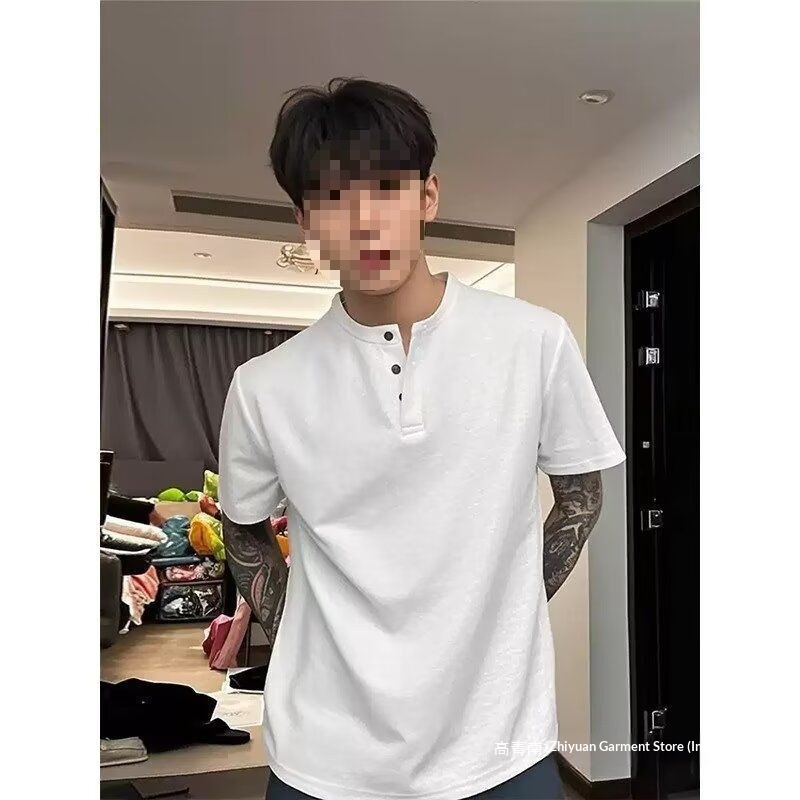 Heren poloshirt wafelstructuur henry kraag t-shirt oversized_voghion.com