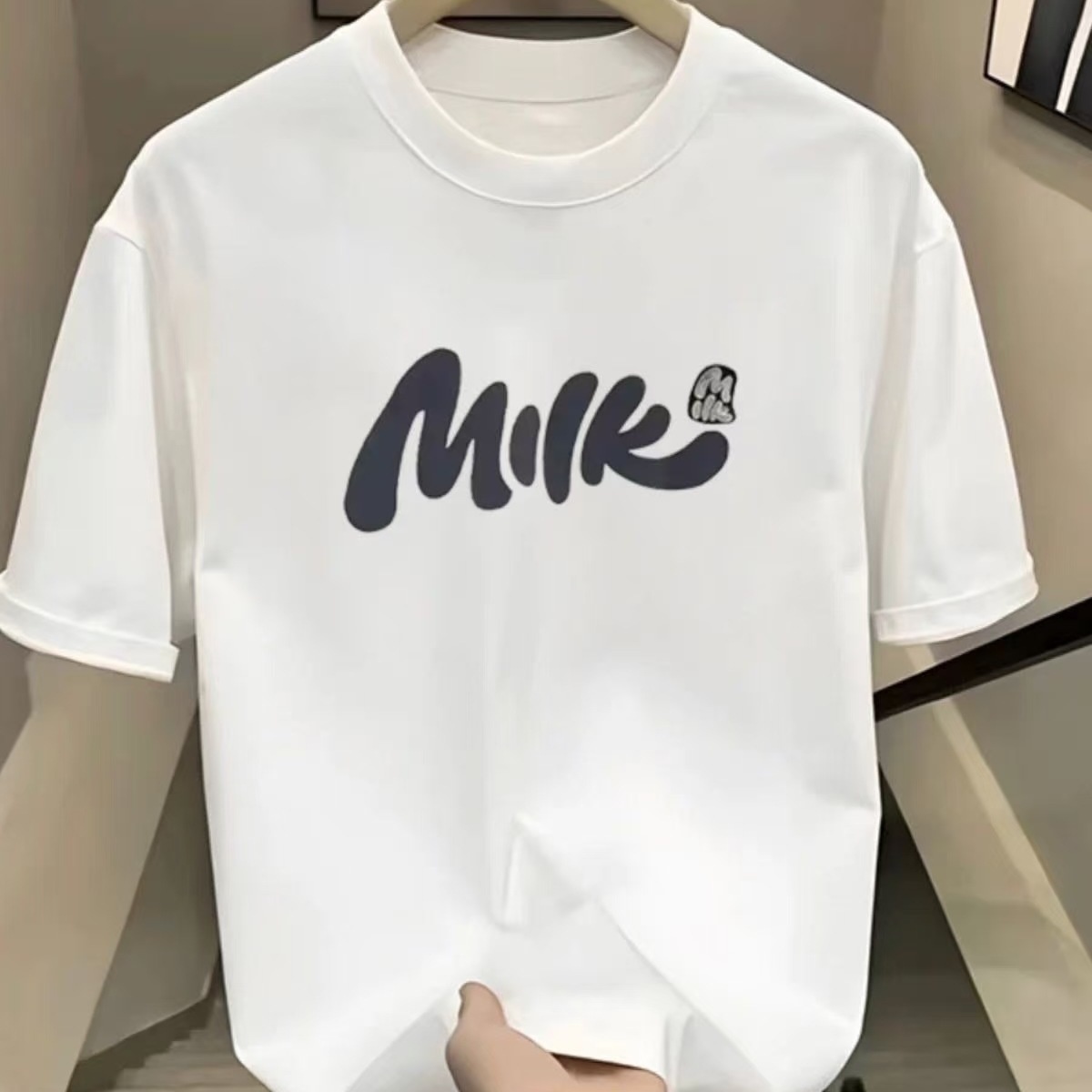 Herr t-shirt i ren bomull med korta ärmar stora storlekar lös_voghion.com
