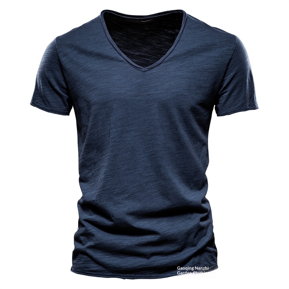 Summer Cross-border New Solid Color Bamboo Cotton V-neck Short-sleeve T-shirt, Pure Cotton, Hot-selling European And_voghion.com