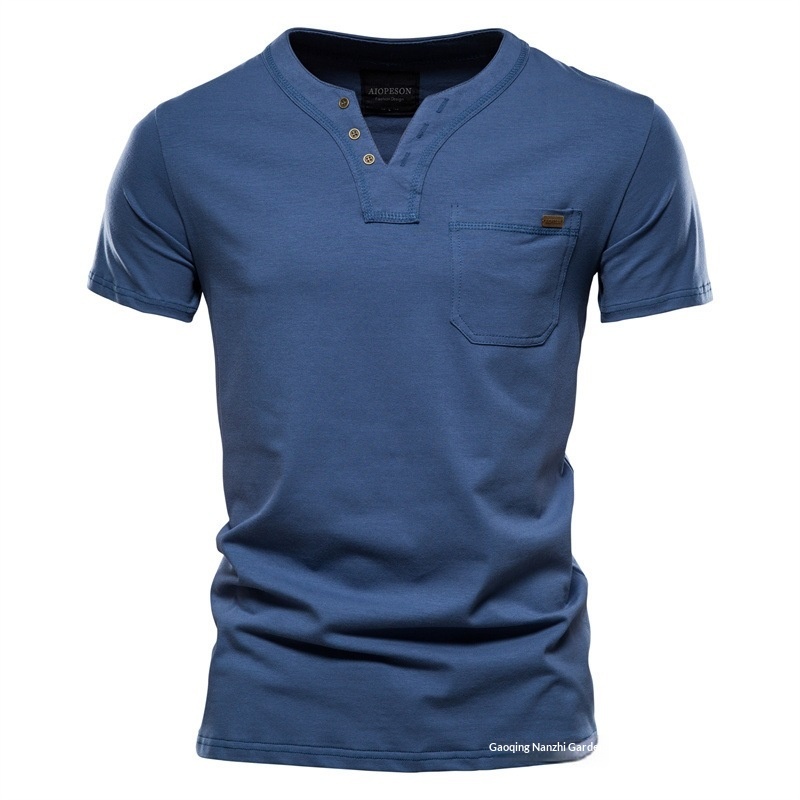 New 2025 Spring Basic Solid Color Cotton Pullover Short Sleeve Youth Trendy Casual Men's T-Shirt_voghion.com