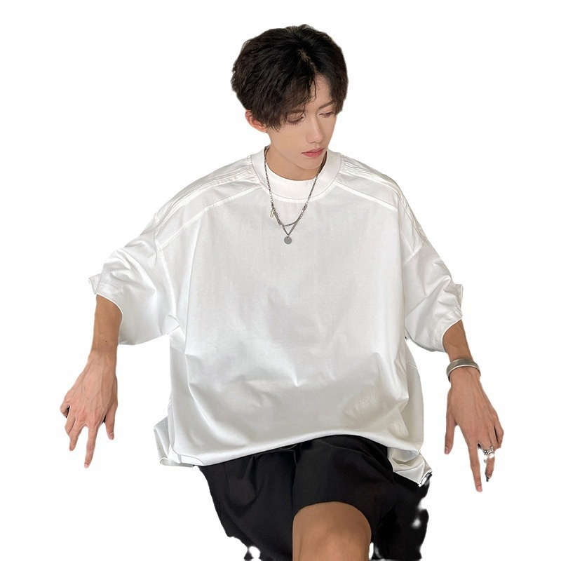 Men's Minimalist Vintage T-shirt With Wide Collar For Men_voghion.com