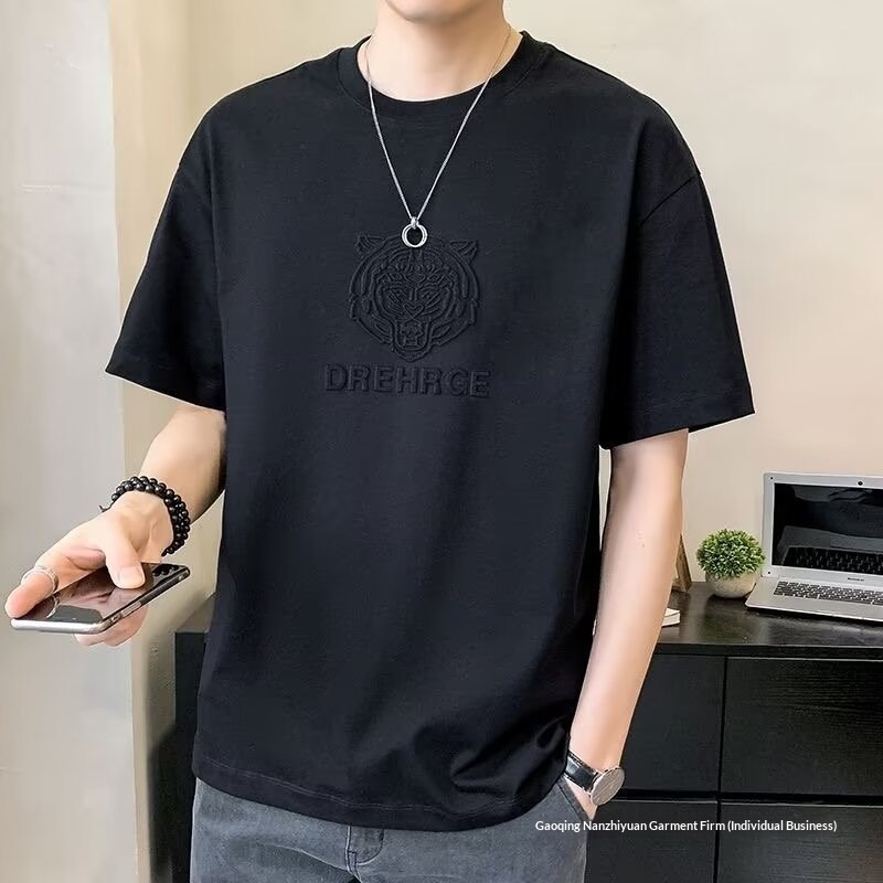 Men's Solid Colour T-shirt Round Neck Loose Fit Summer Casual_voghion.com