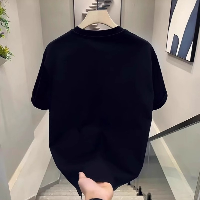 Herr t-shirt i ren bomull med korta ärmar stora storlekar lös_voghion.com
