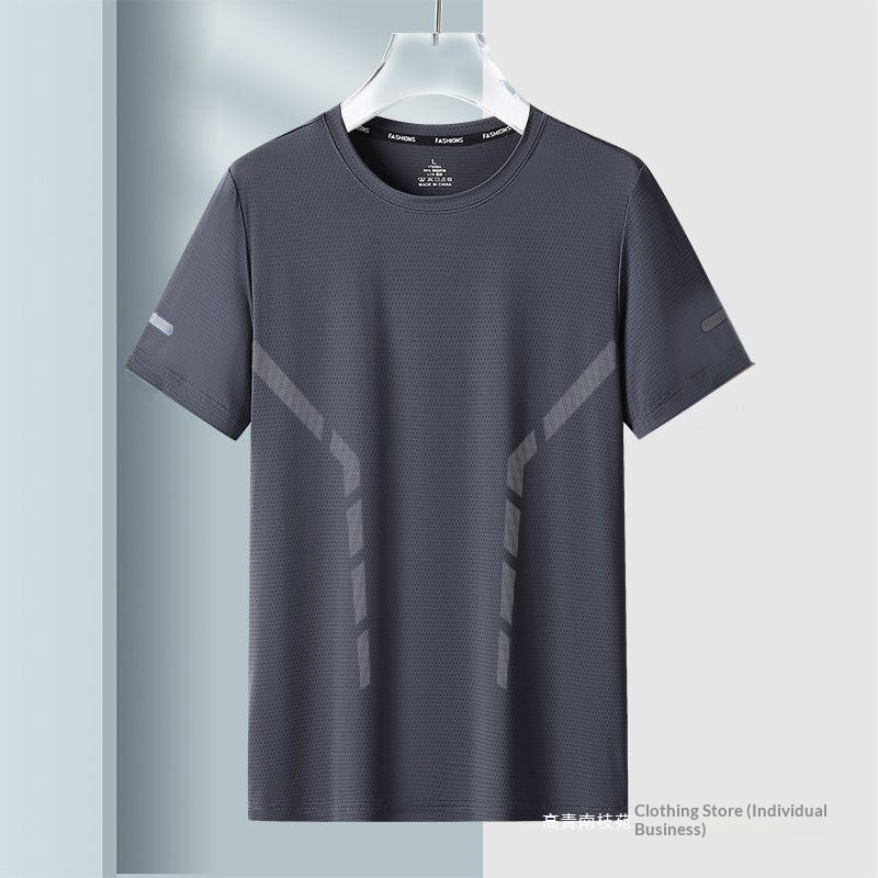 Herren T-shirt Sommer Eisseide Mesh Rundhals Locker Plus Size_voghion.com