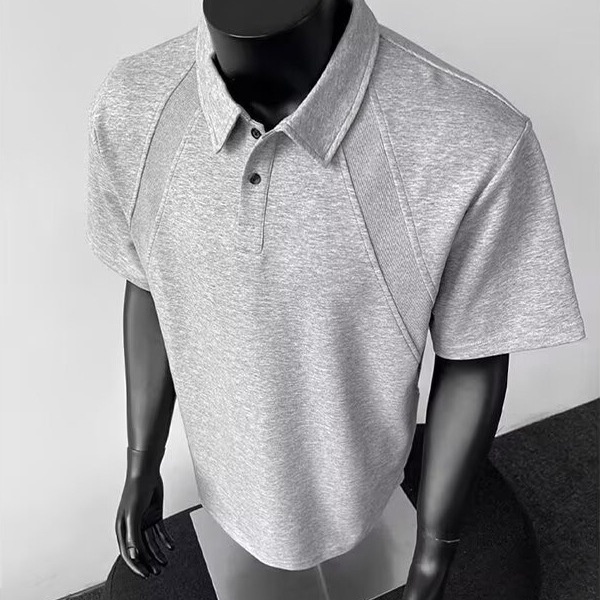Unisex pikétröja i amerikansk stil med kort ärm och patchwork_voghion.com