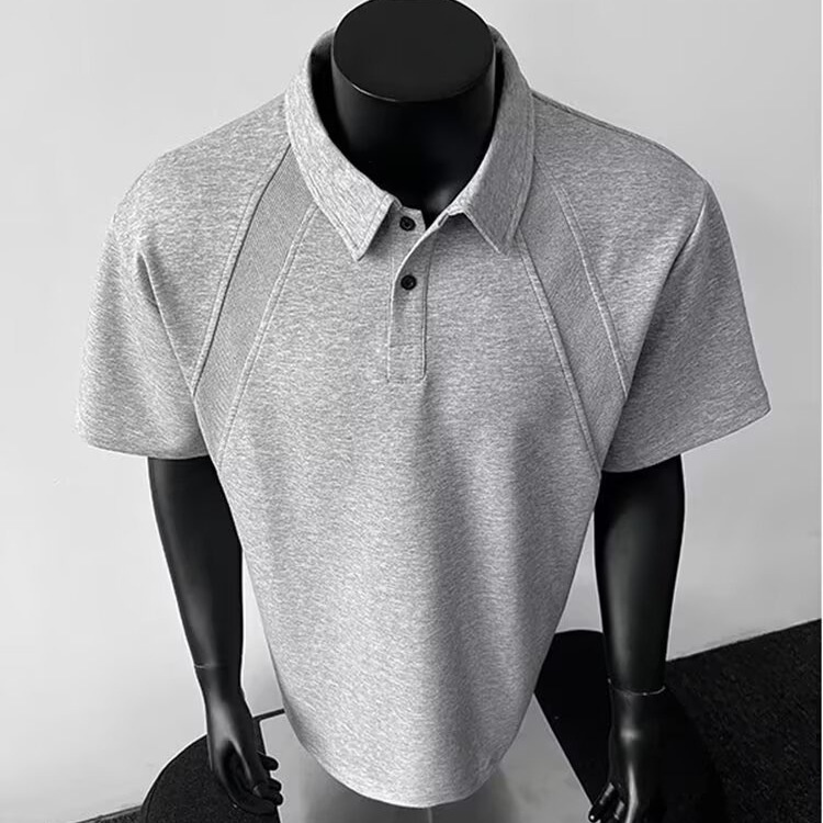 Unisex pikétröja i amerikansk stil med kort ärm och patchwork_voghion.com