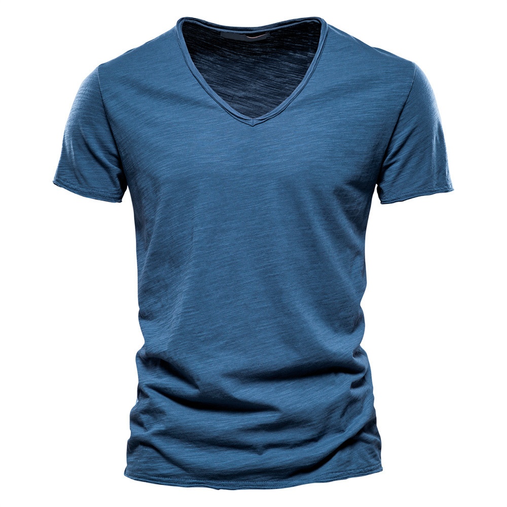 Men's V-neck T-shirt In Bamboo Cotton Solid Colour Casual Style_voghion.com