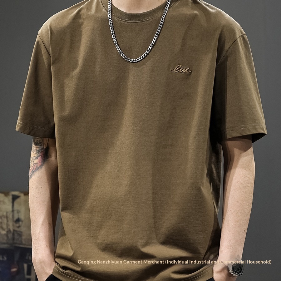 Nuova t-shirt corta estiva 2025 in cotone pettinato effetto seta ghiaccio, fresca, traspirante, a maniche corte, stile americano, casual._voghion.com