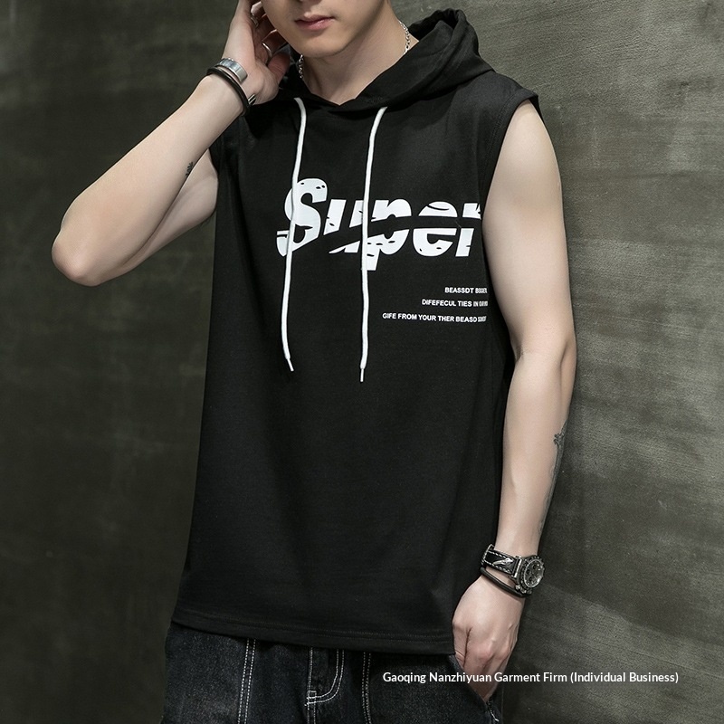 Canotta con cappuccio da uomo stile coreano in cotone stampato_voghion.com