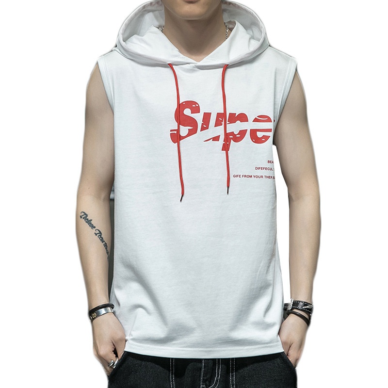Canotta con cappuccio da uomo stile coreano in cotone stampato_voghion.com