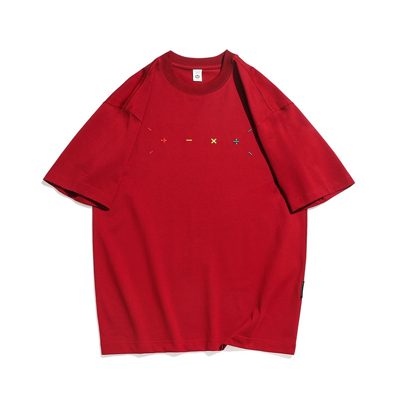 Men's Heavyweight Embroidered T-shirt Loose Fit American Style_voghion.com
