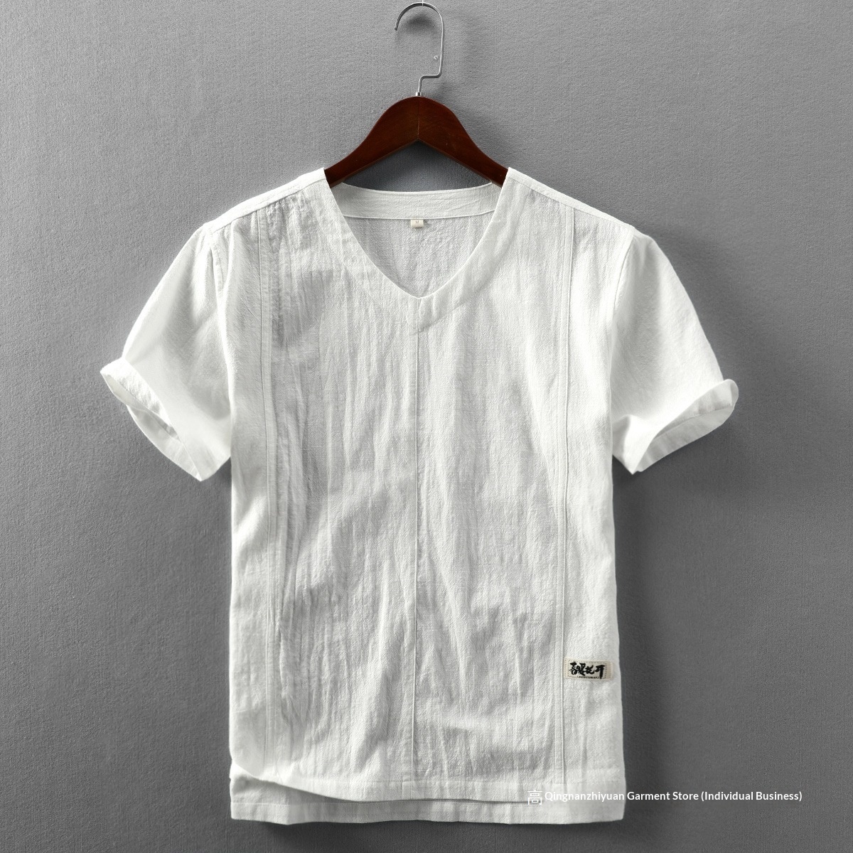 Men's Linen T-shirt V-neck Casual Summer Pullover For Men_voghion.com