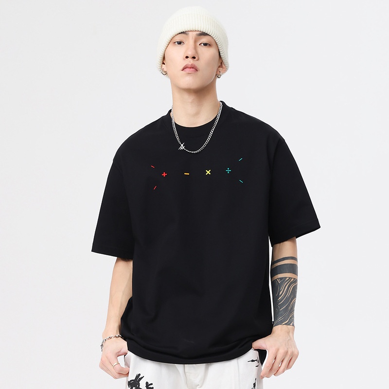 Men's Heavyweight Embroidered T-shirt Loose Fit American Style_voghion.com