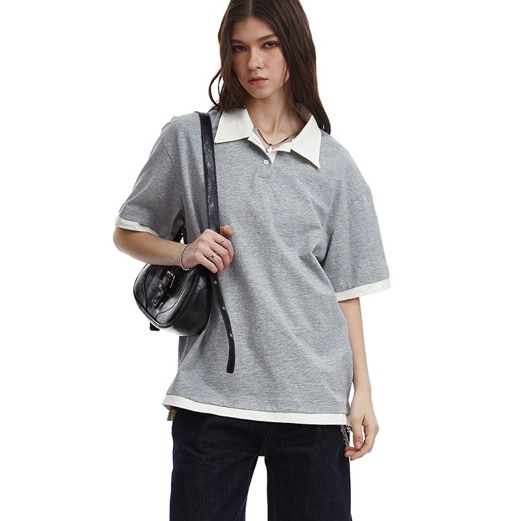 Polo uomo americano con blocco colore a maniche corte estivo_voghion.com
