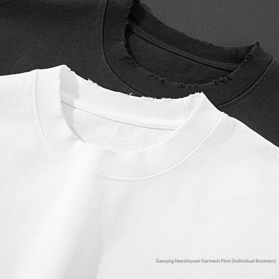 Sommer-Neuheit: 400 g schweres, einfarbiges Kurzarm-T-Shirt im Used-Look für Herren, lässige, lockere Passform, reine Baumwolle_voghion.com