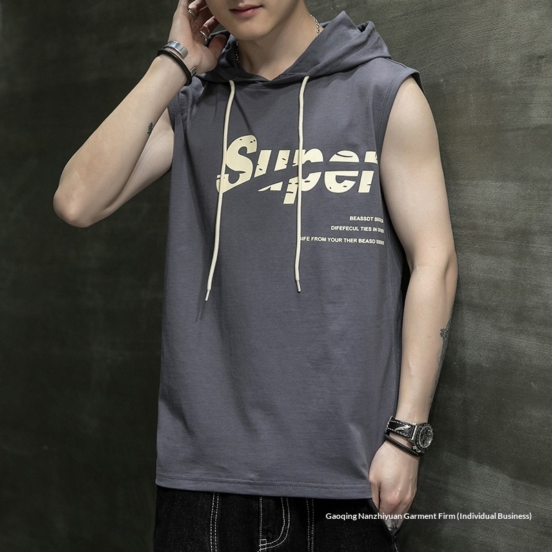Canotta con cappuccio da uomo stile coreano in cotone stampato_voghion.com